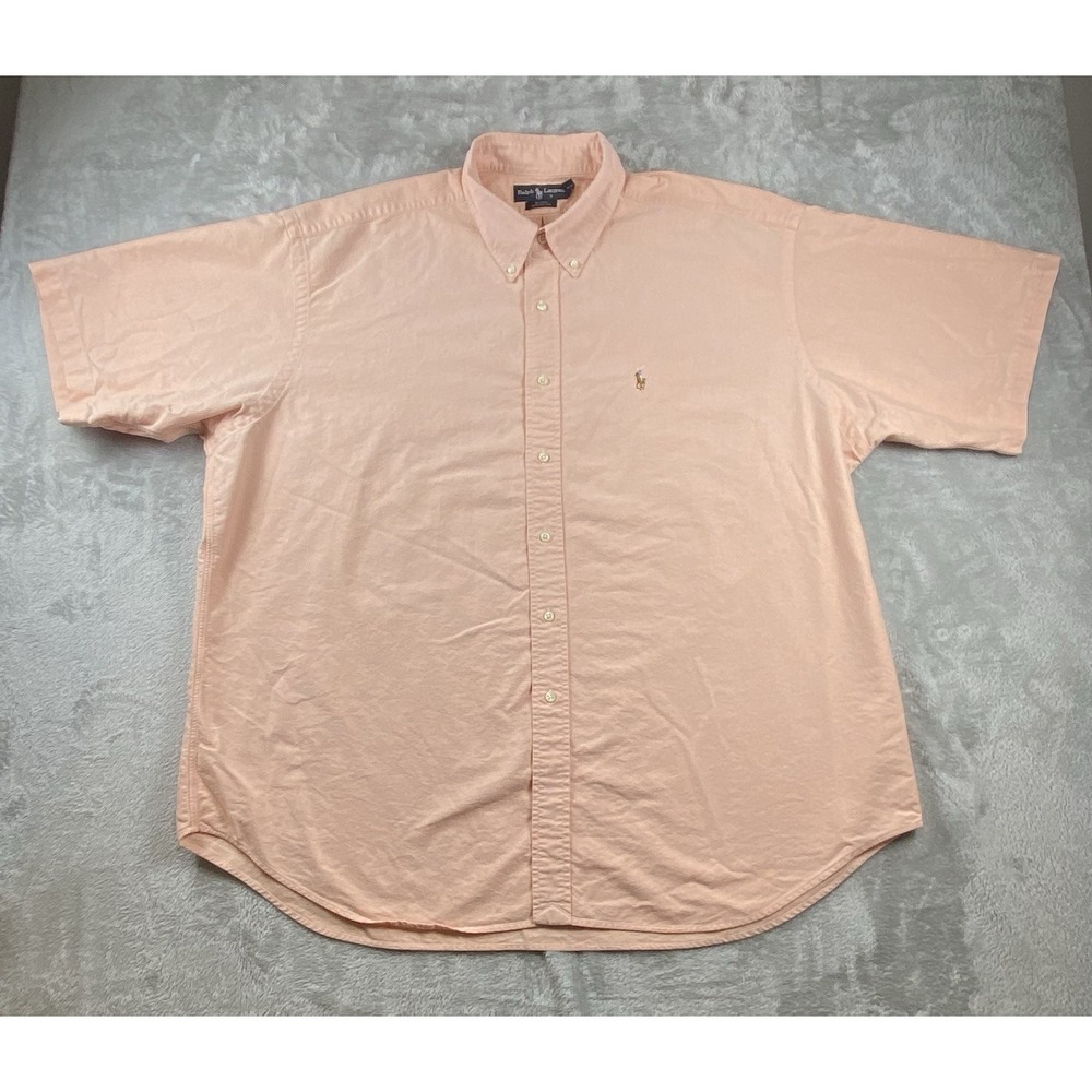 Ralph Lauren Shirt‎ Mens 2XL Peach Oxford Blake Cotton Short Sleeve Flesh Pony
